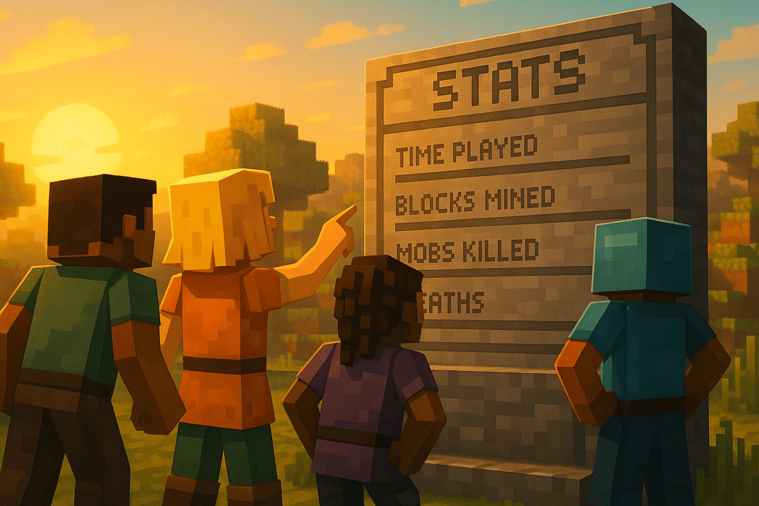 People looking at the stats board